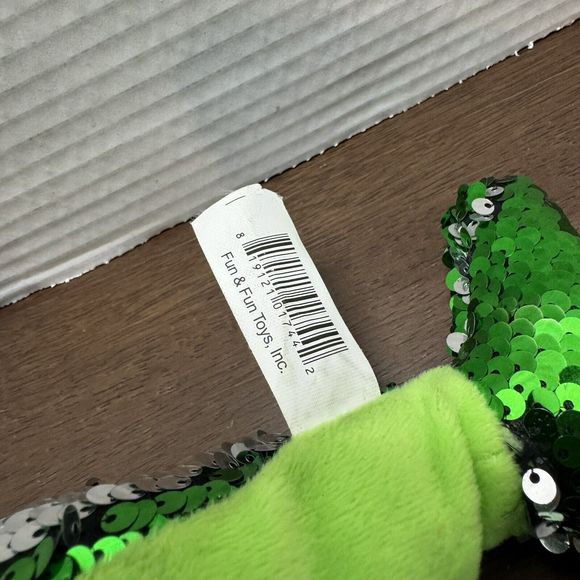 Reversible Sequin Narwhal Plush Green Silver Stuffed Animal Toy Flip Sparkle! - Picture 7 of 8